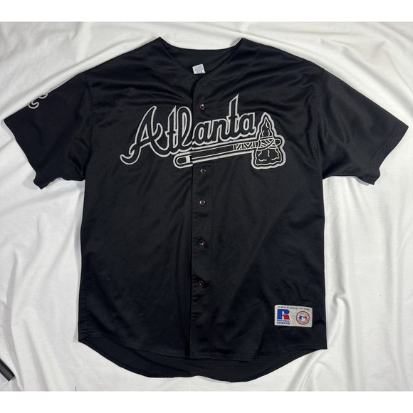 Atlanta Braves Russell Athletic Mens Black Jersey XL MLB Vintage 90's - Picture 1 of 6